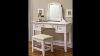 Tri Folding Mirror Vanity Set Makeup Table Dresser With Bench 5 Drawer Cherry Wood